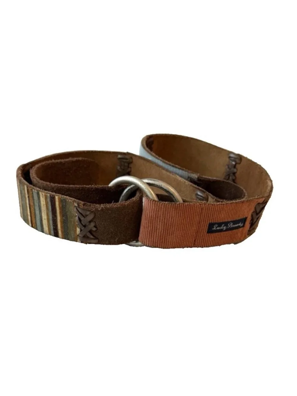 Lucky Brand Genuine Leather Suede Colorful Patchwork Belt Women's Size M 1.5